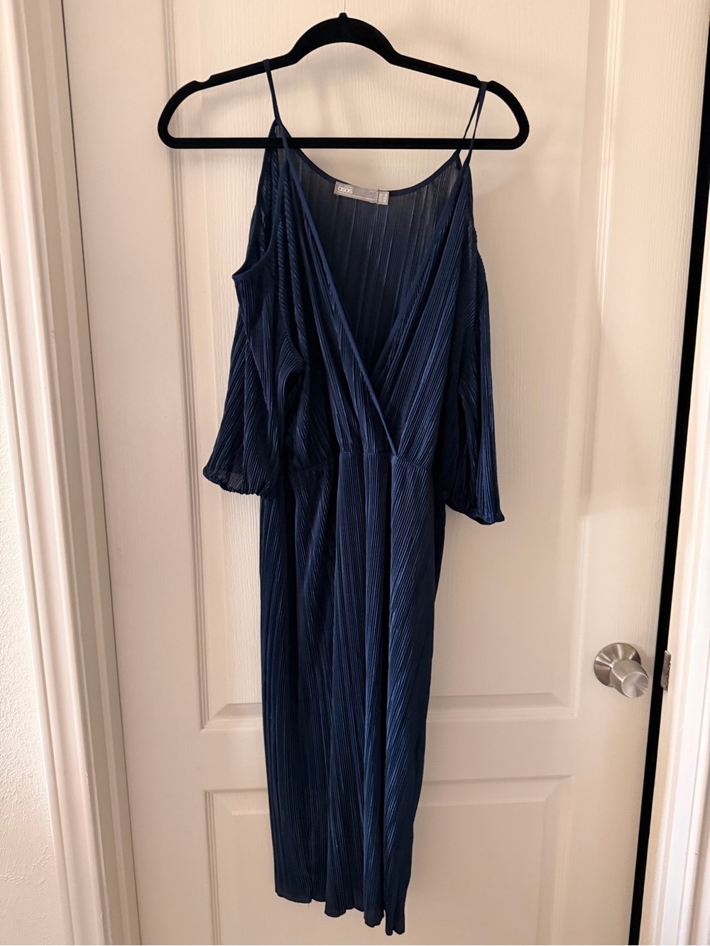 ASOS Navy Cold-Shoulder Pleated Dress